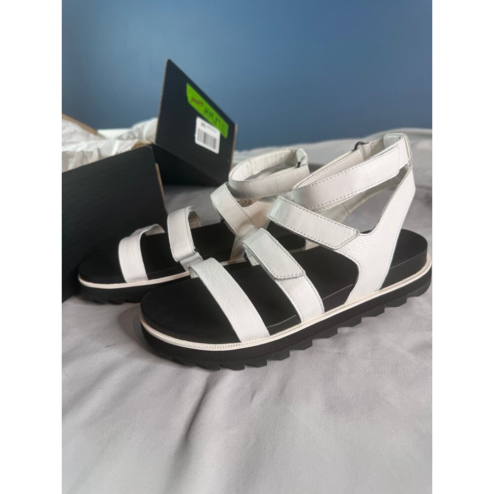 SOREL Roaming Multi Strap Sandals Womens 8.5 White Black Leather Lug Sole New - Picture 10 of 15